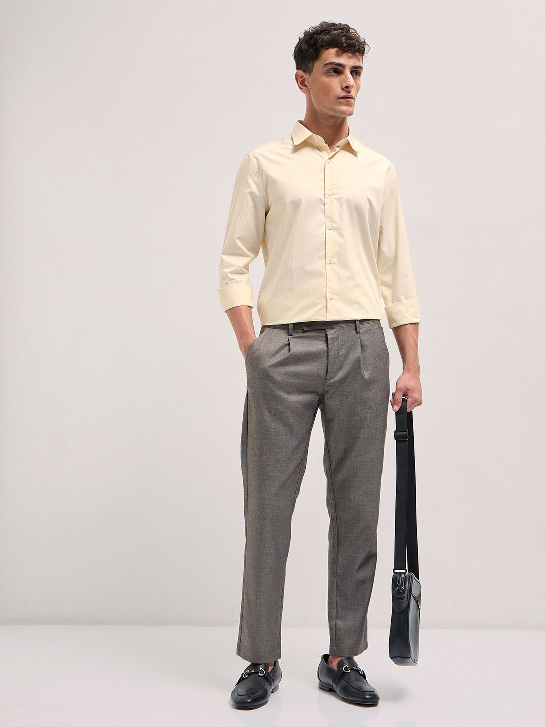 Men Cream Vertical Striped Tailored Fit Formal Shirt