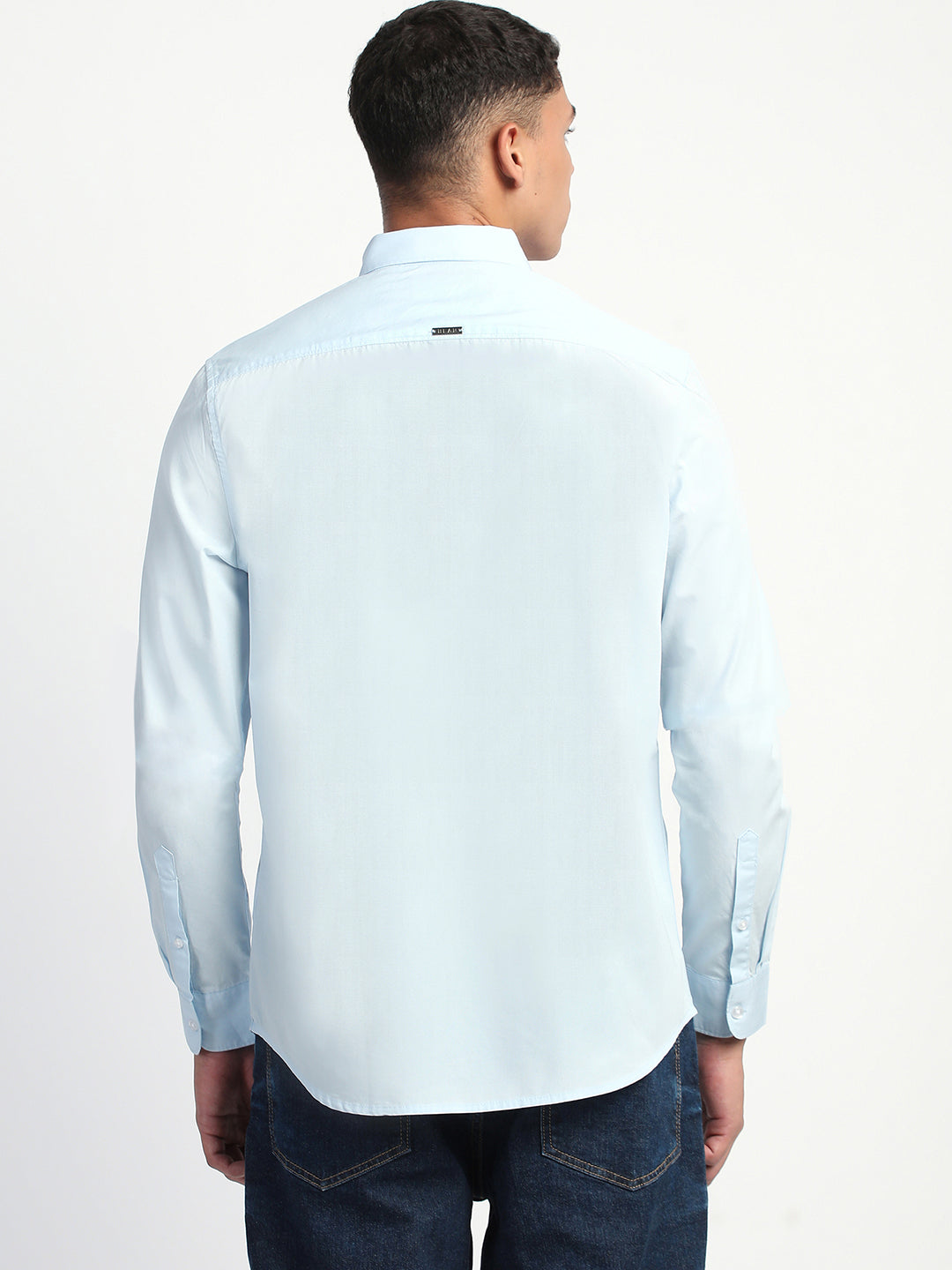 Men Blue Solid Slim Fit Casual Shirt