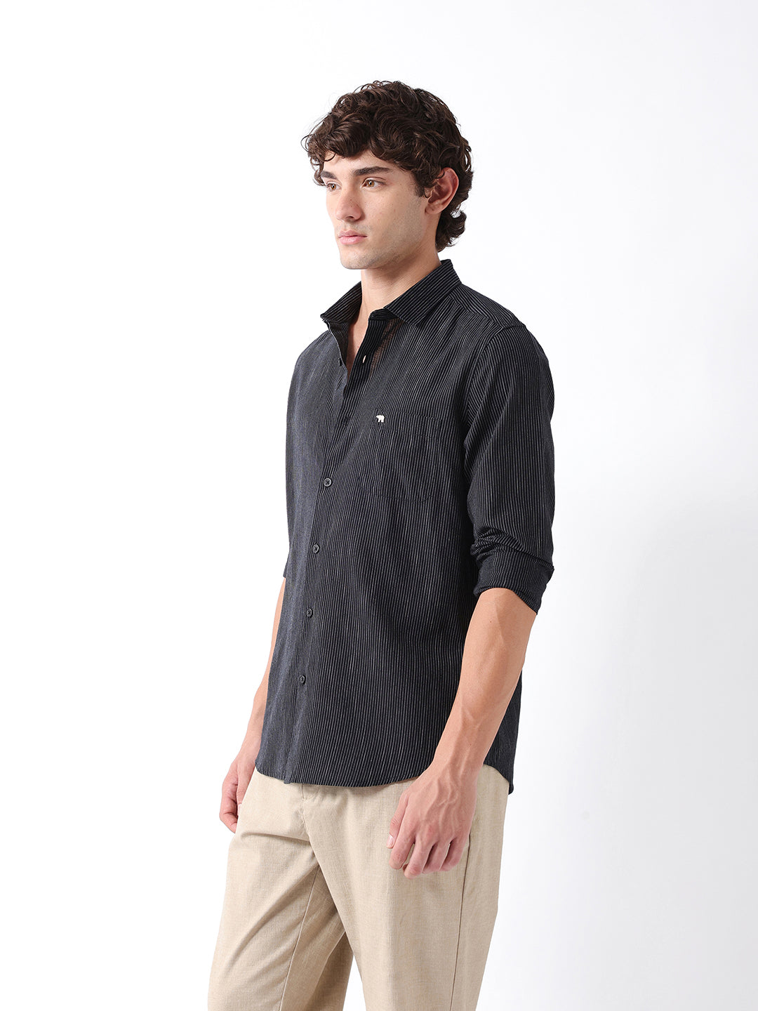 Men Black Striped Shirt