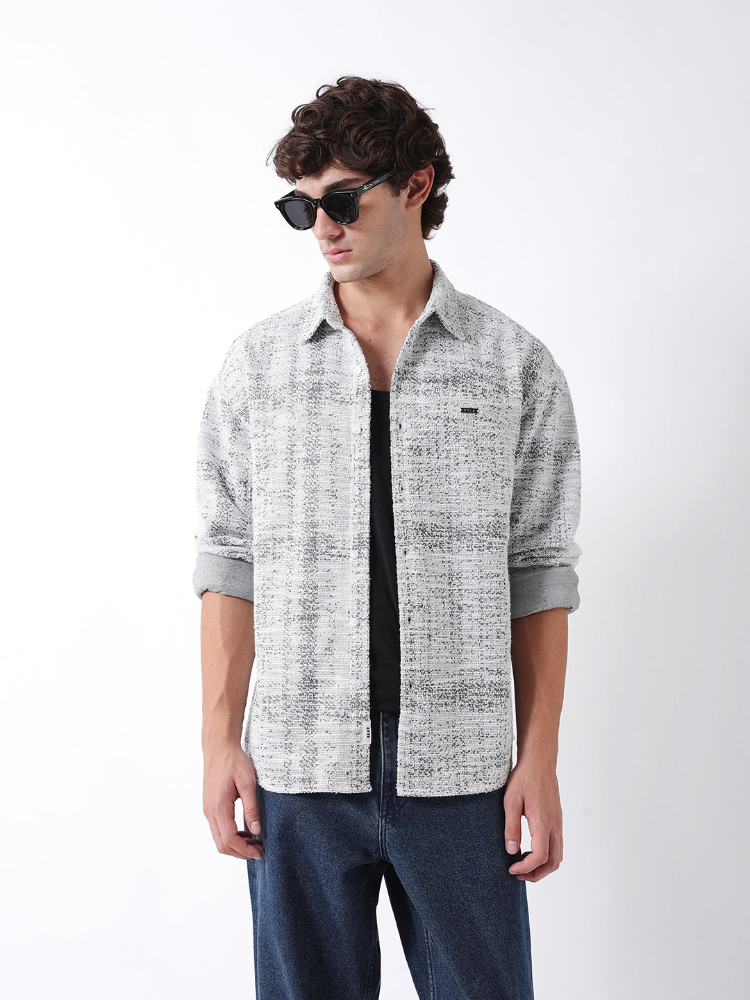 Men Black Textured Overshirt