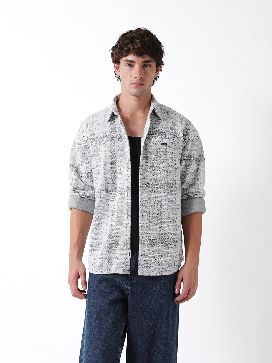Men Black Textured Overshirt