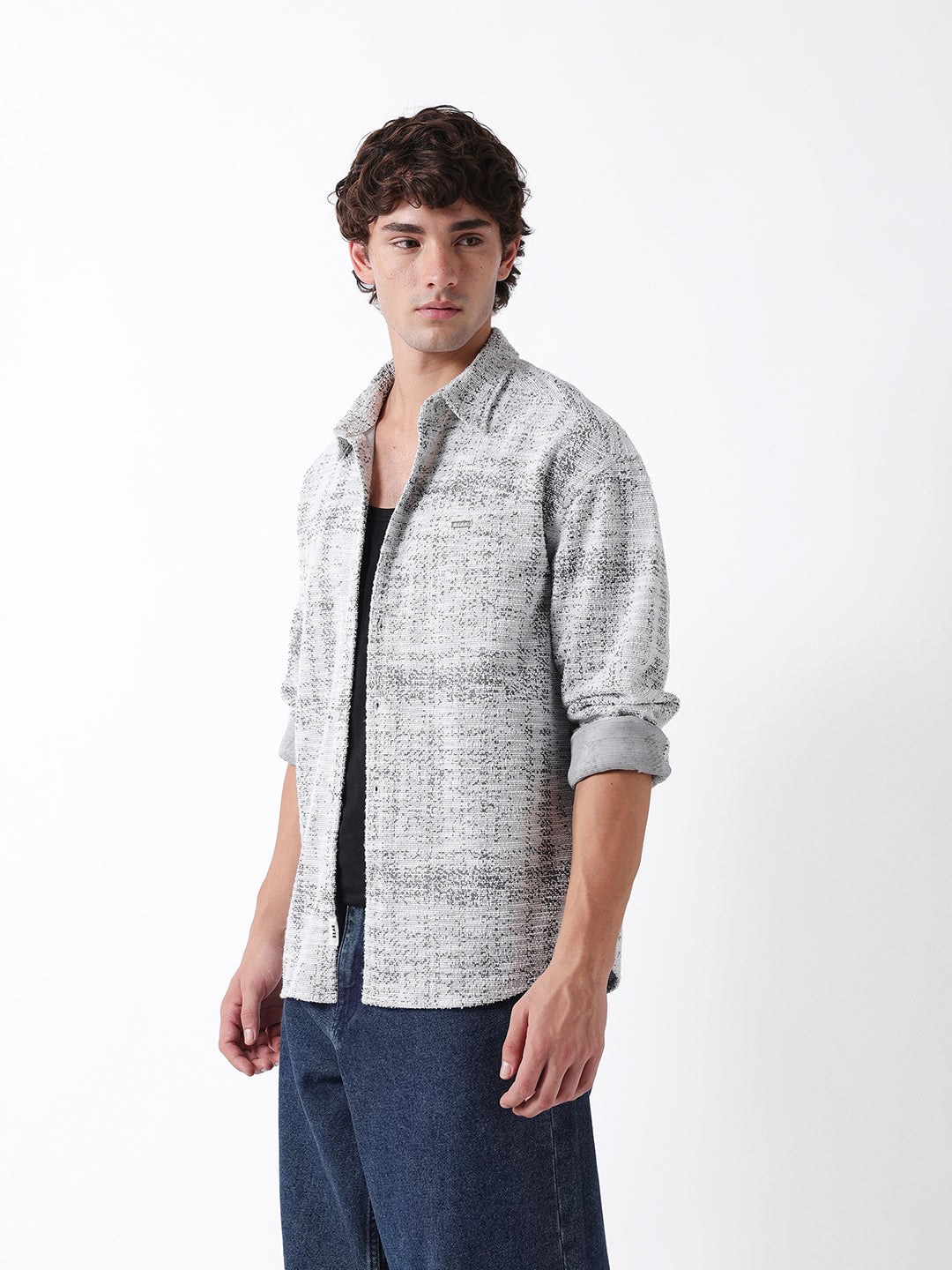 Men Black Textured Overshirt