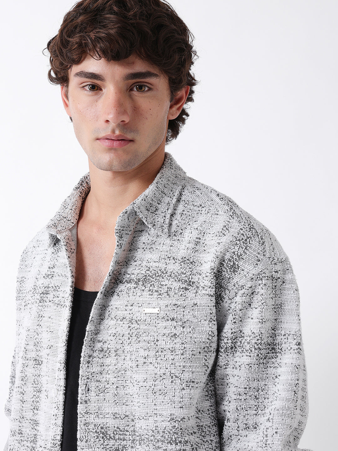 Men Black Textured Overshirt