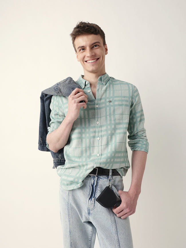 Men Casual Plaid Button-Down Shirt