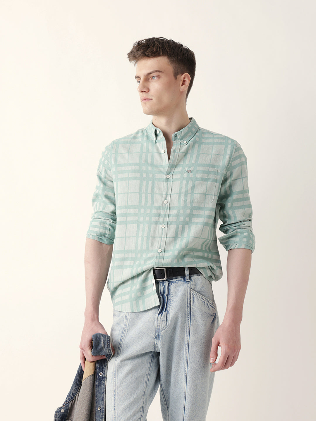 Men Casual Plaid Button-Down Shirt