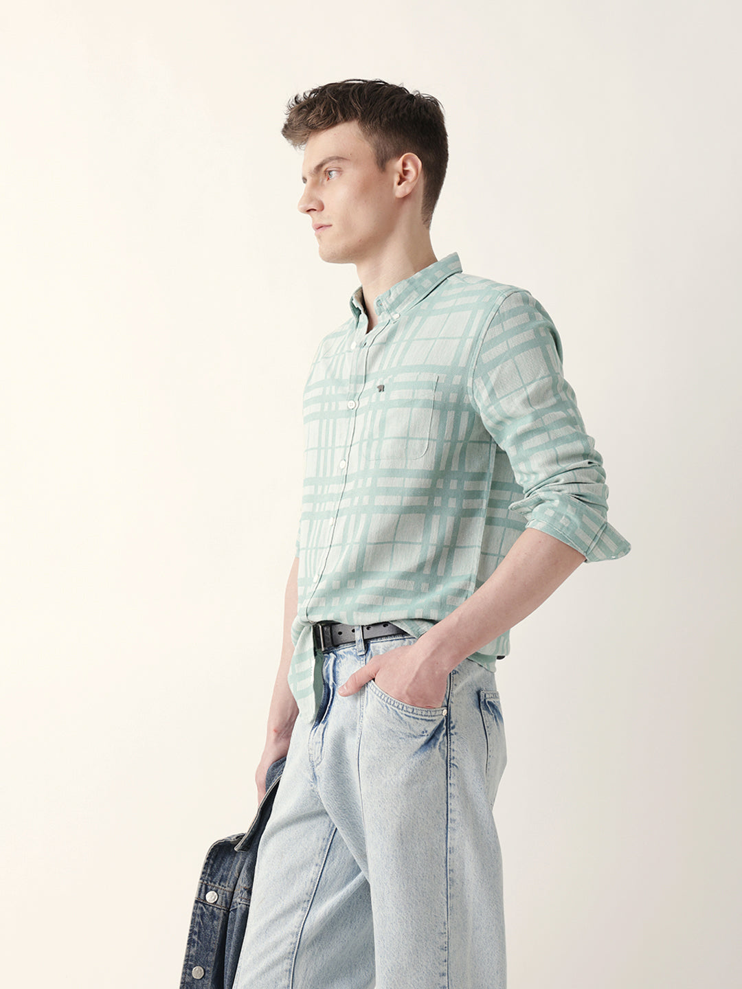 Men Casual Plaid Button-Down Shirt