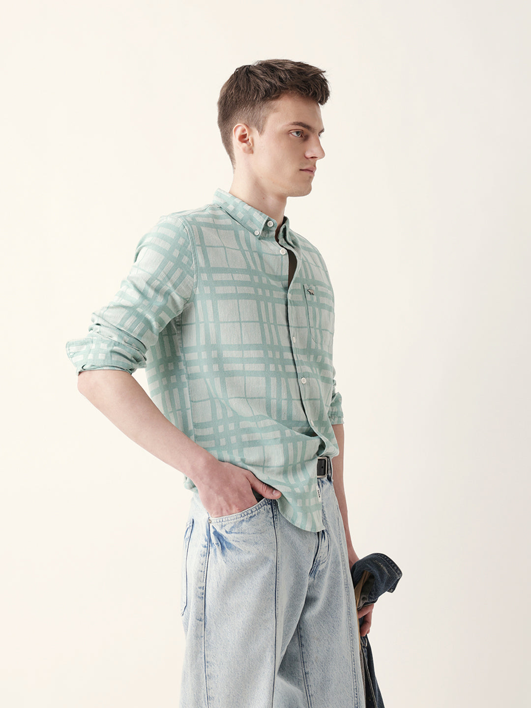 Men Casual Plaid Button-Down Shirt