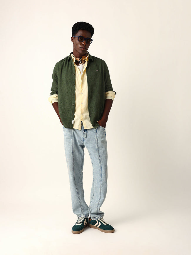 Men Green Cotton Solid Shirt