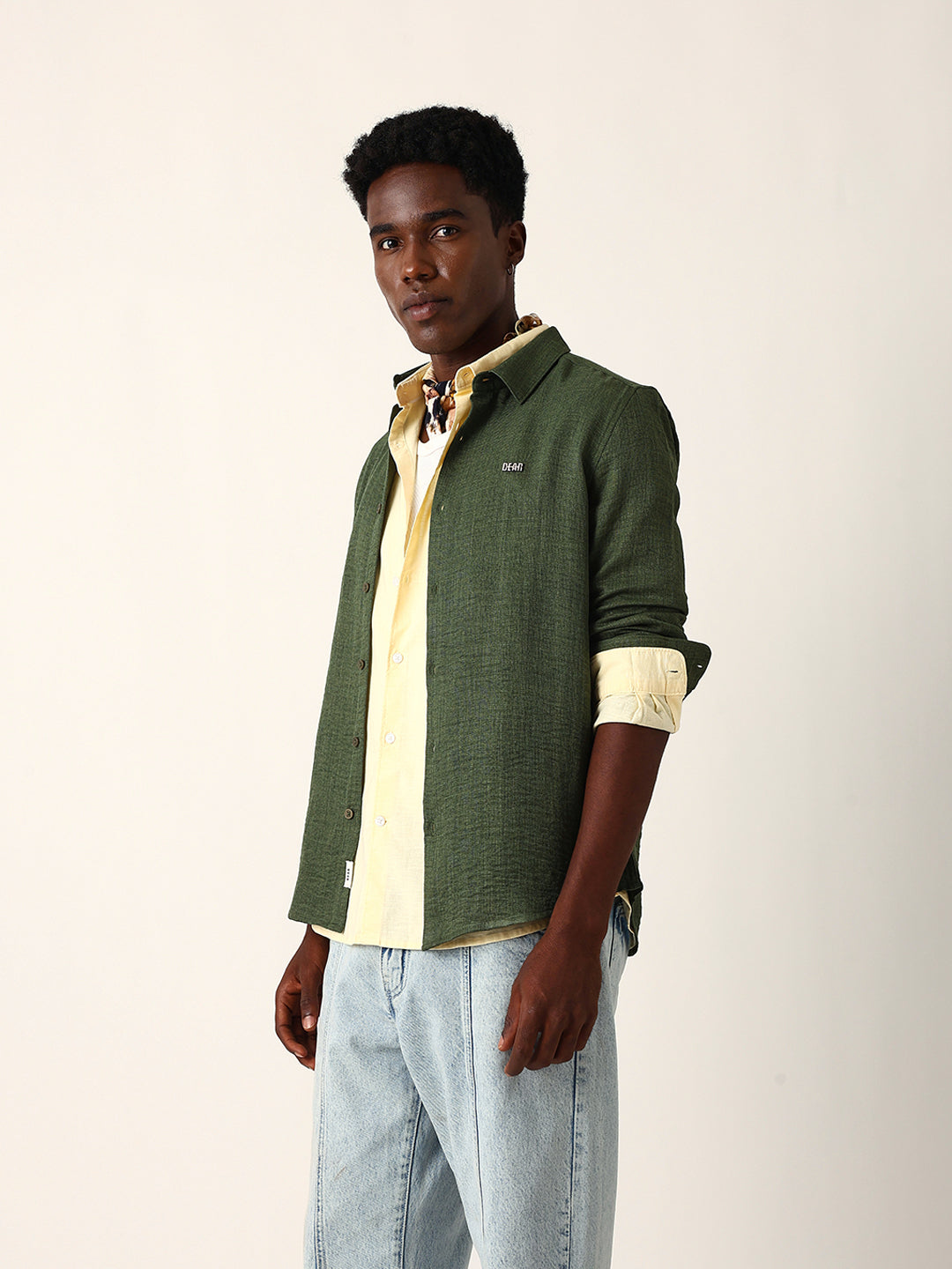 Men Green Cotton Solid Shirt
