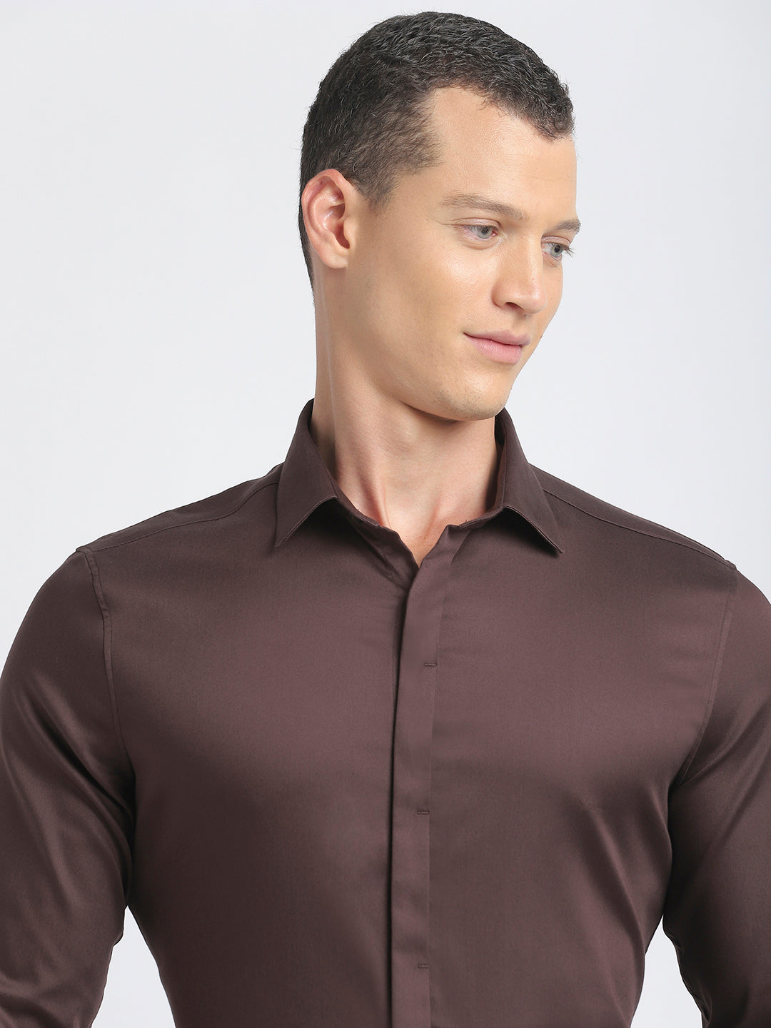 Men Ardor Edition Brown Solid Tailored Fit Cotton Formal Shirt