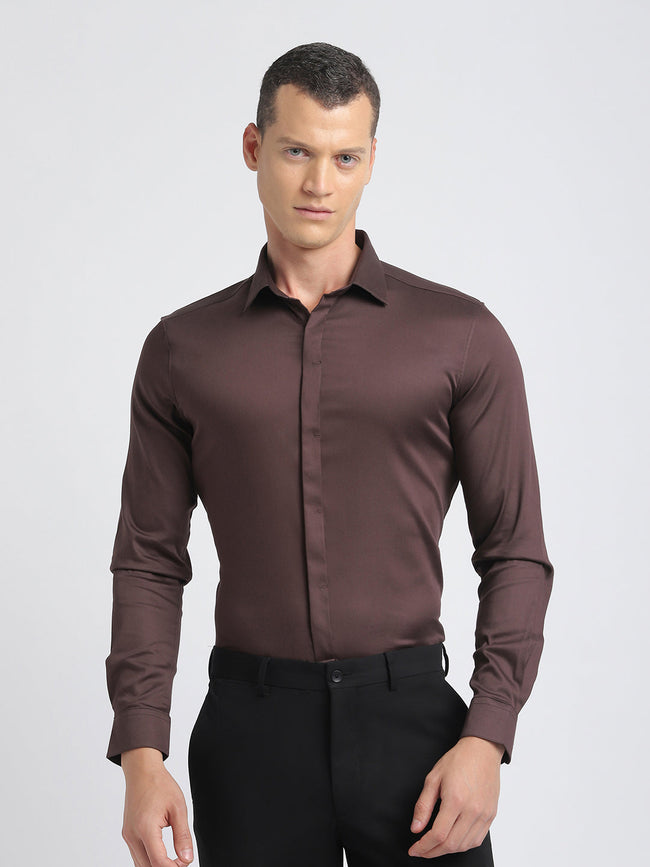 Men Ardor Edition Brown Solid Tailored Fit Cotton Formal Shirt