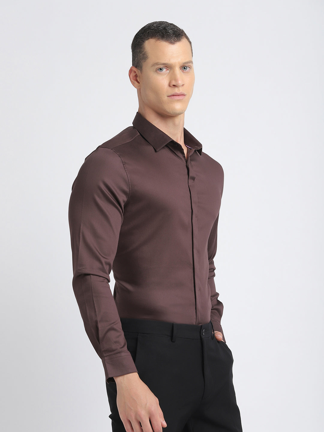 Men Ardor Edition Brown Solid Tailored Fit Cotton Formal Shirt
