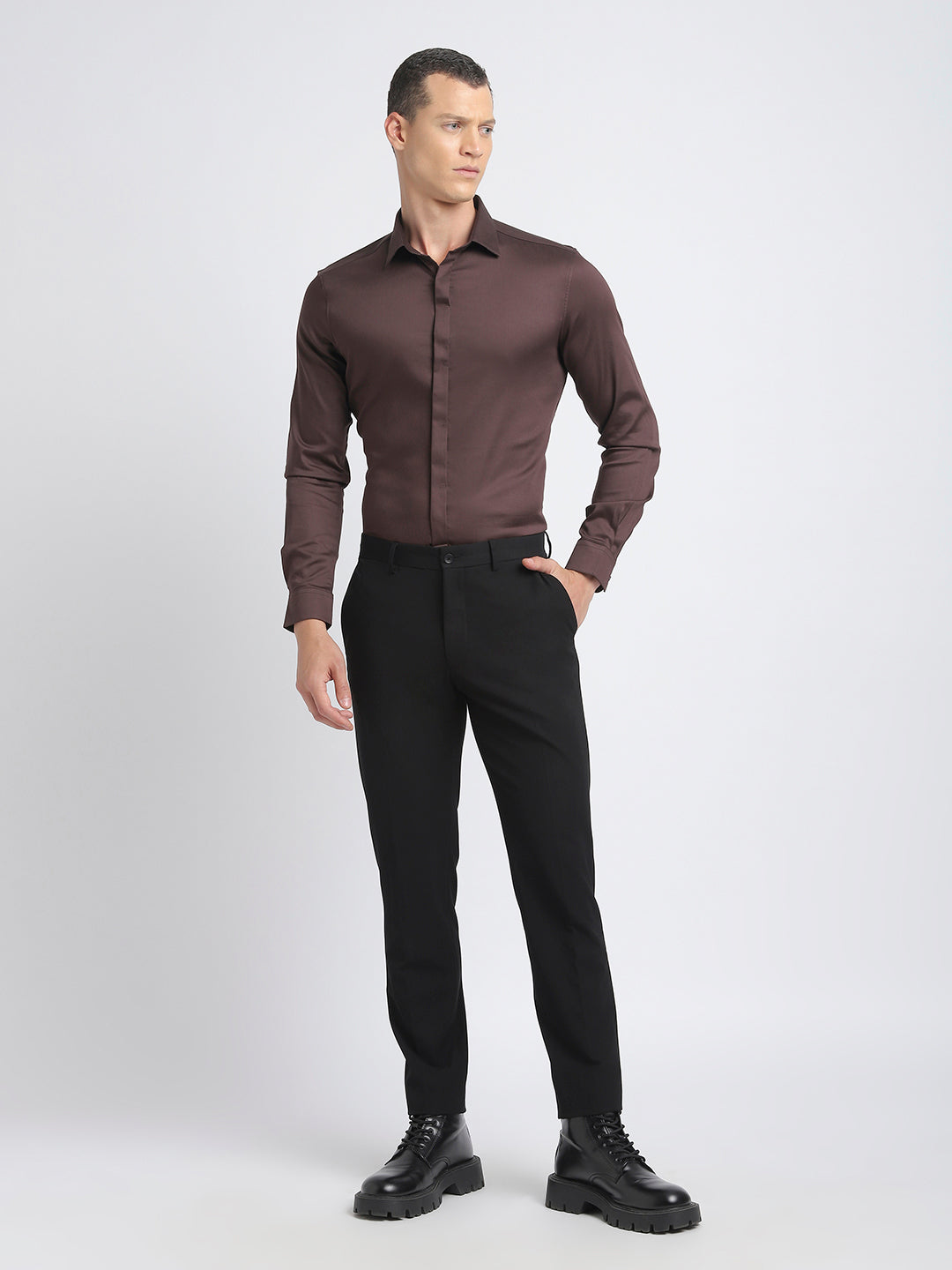 Men Ardor Edition Brown Solid Tailored Fit Cotton Formal Shirt