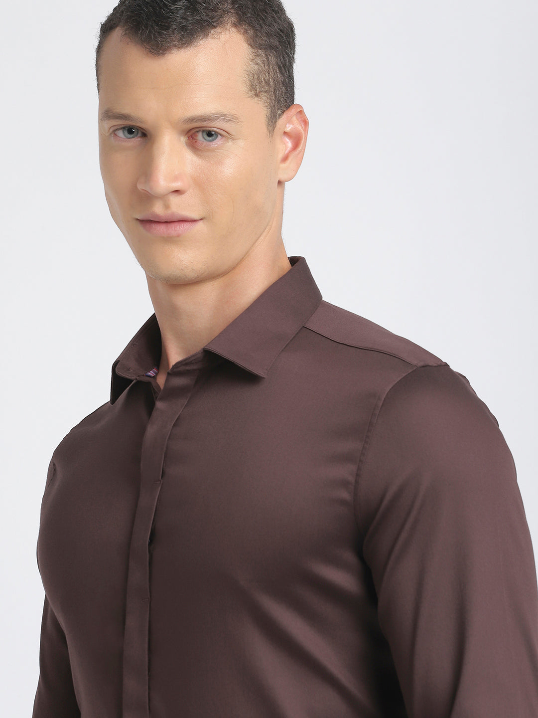 Men Ardor Edition Brown Solid Tailored Fit Cotton Formal Shirt