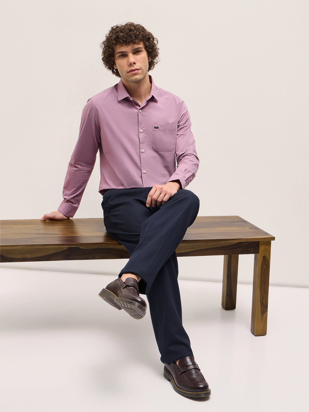 Men Shirt Purple Tailored Fit Cotton Formal Shirt