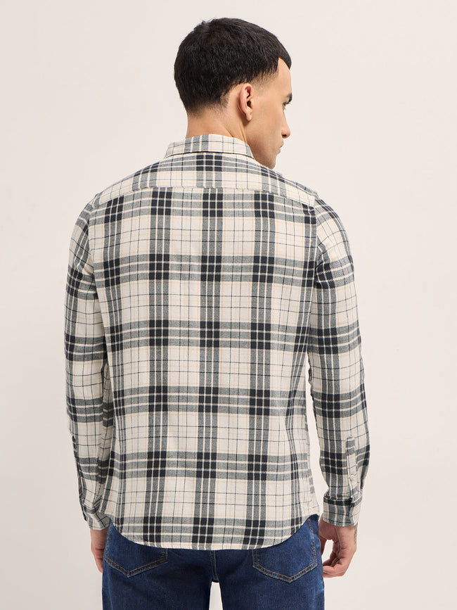 Men Green Cotton Checked Shirt