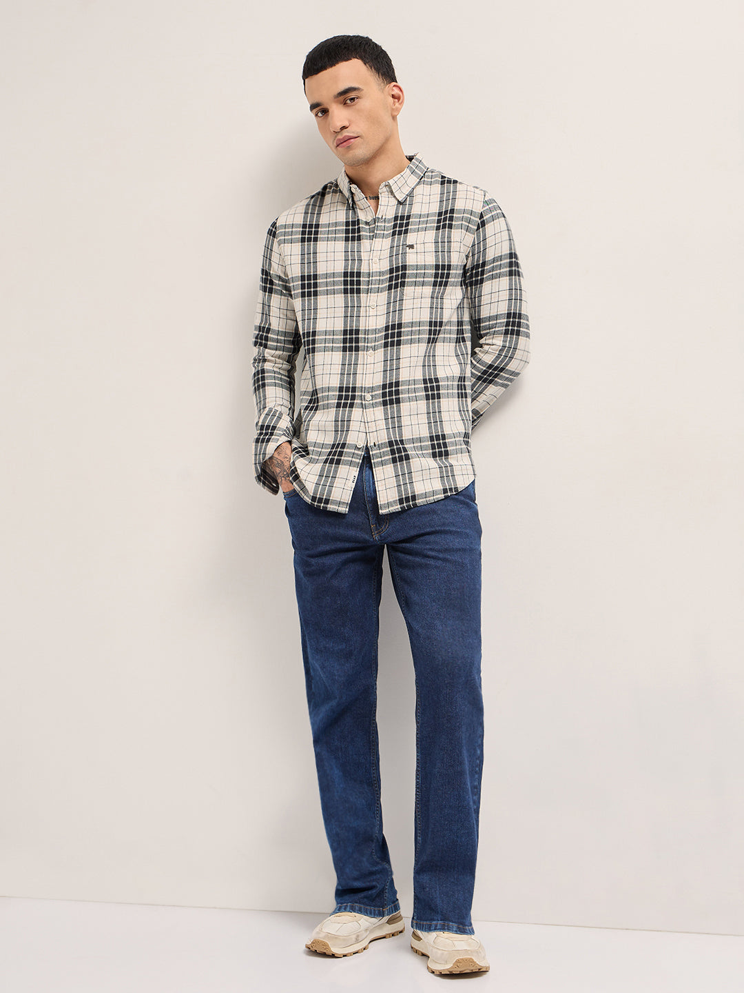 Men Green Cotton Checked Shirt