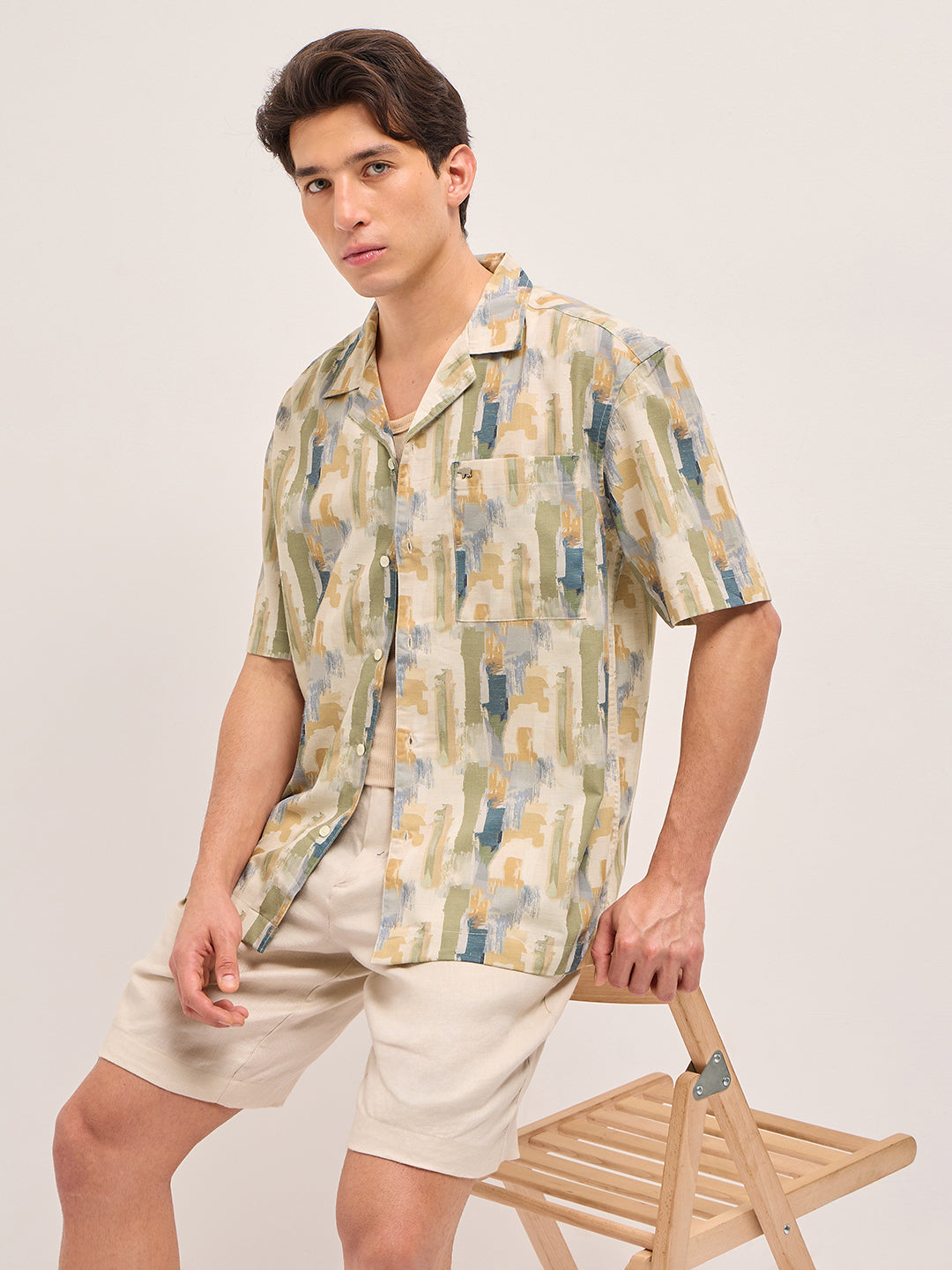 Men Multicolor Abstract Brushstroke Print Oversized Fit Half Sleeve Shirt