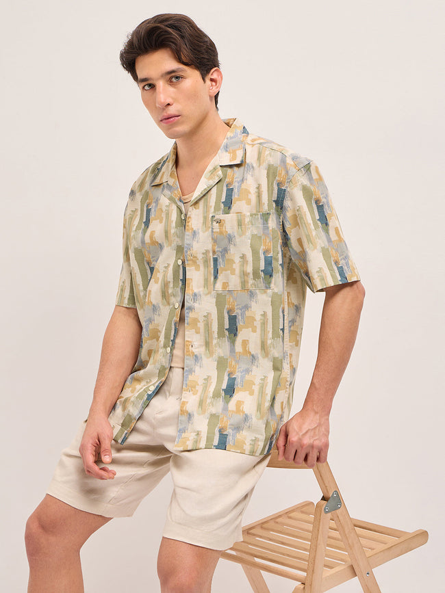 Men Multicolor Abstract Brushstroke Print Oversized Fit Half Sleeve Shirt