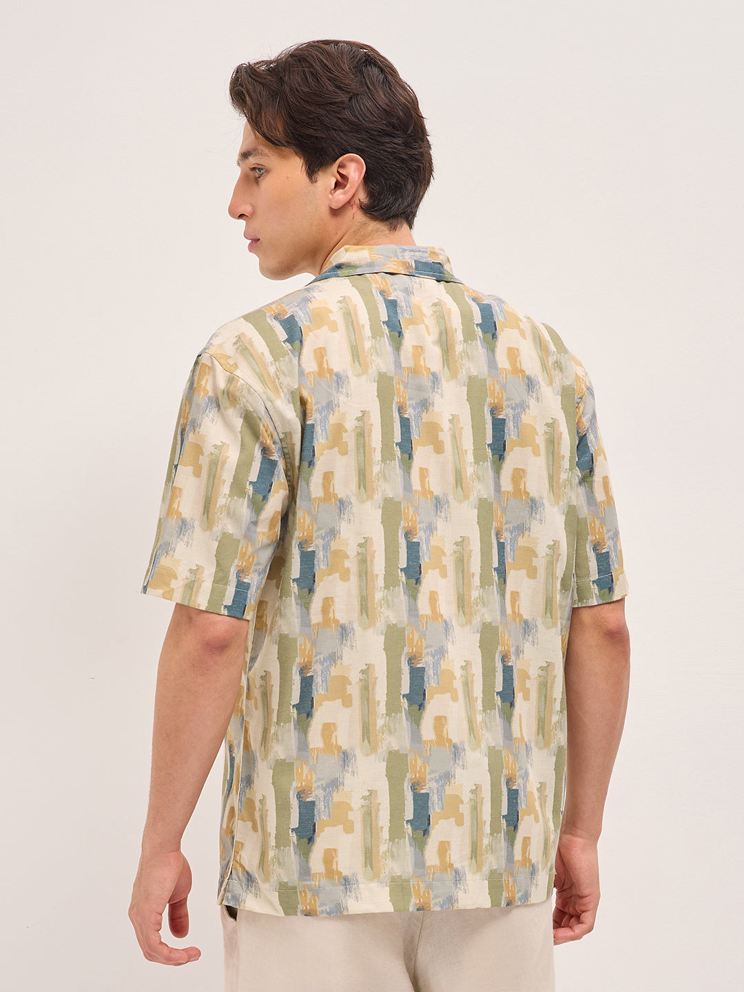 Men Multicolor Abstract Brushstroke Print Oversized Fit Half Sleeve Shirt