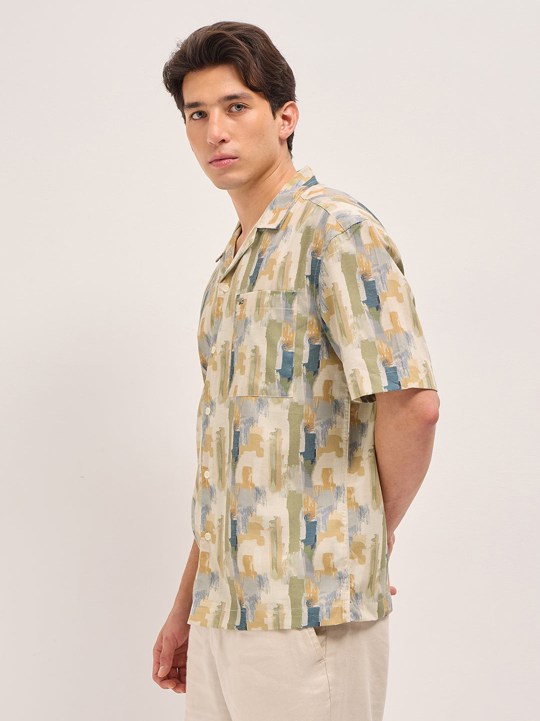 Men Multicolor Abstract Brushstroke Print Oversized Fit Half Sleeve Shirt