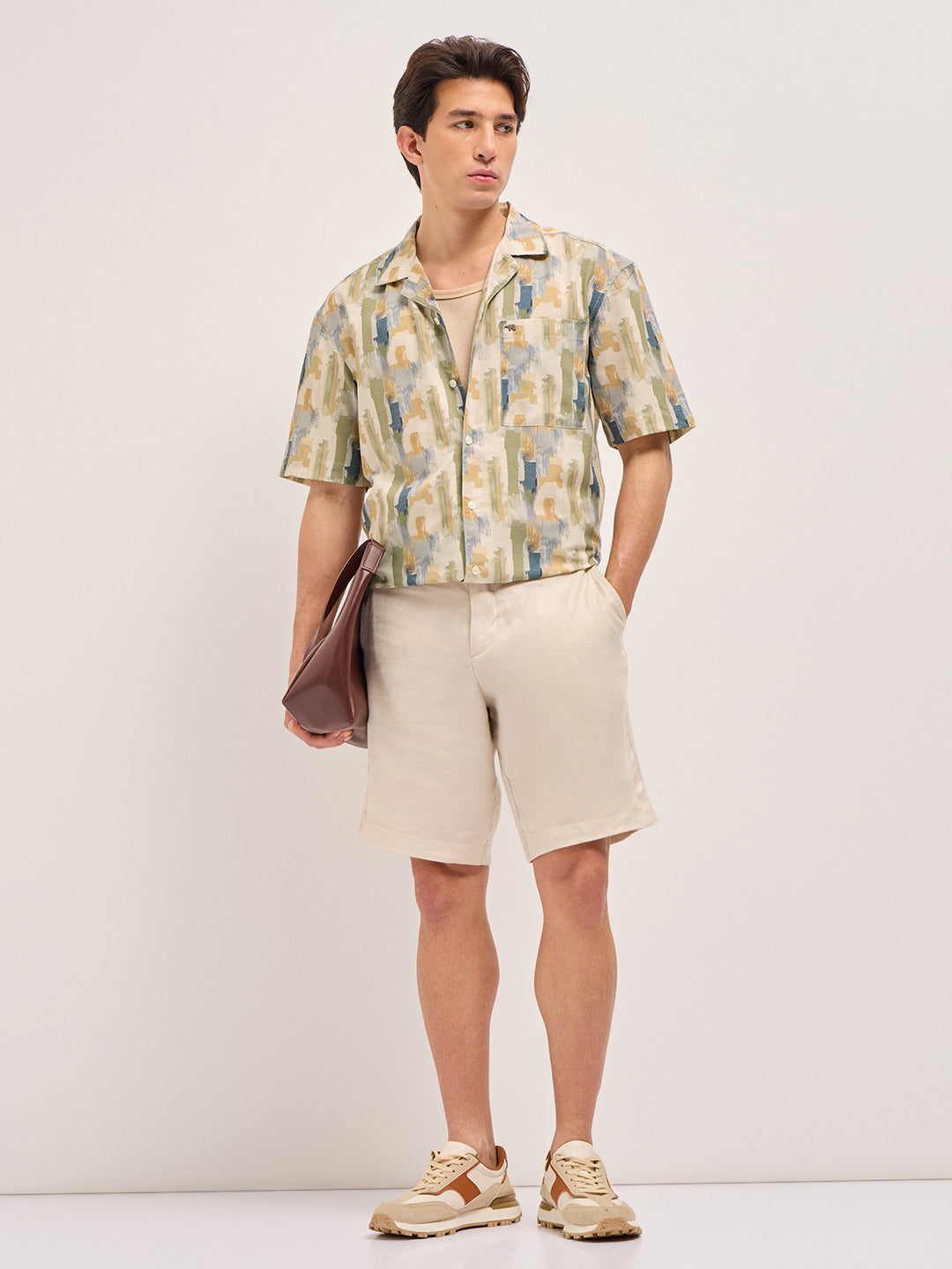 Men Multicolor Abstract Brushstroke Print Oversized Fit Half Sleeve Shirt