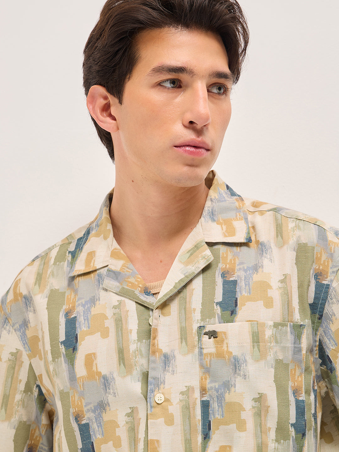 Men Multicolor Abstract Brushstroke Print Oversized Fit Half Sleeve Shirt
