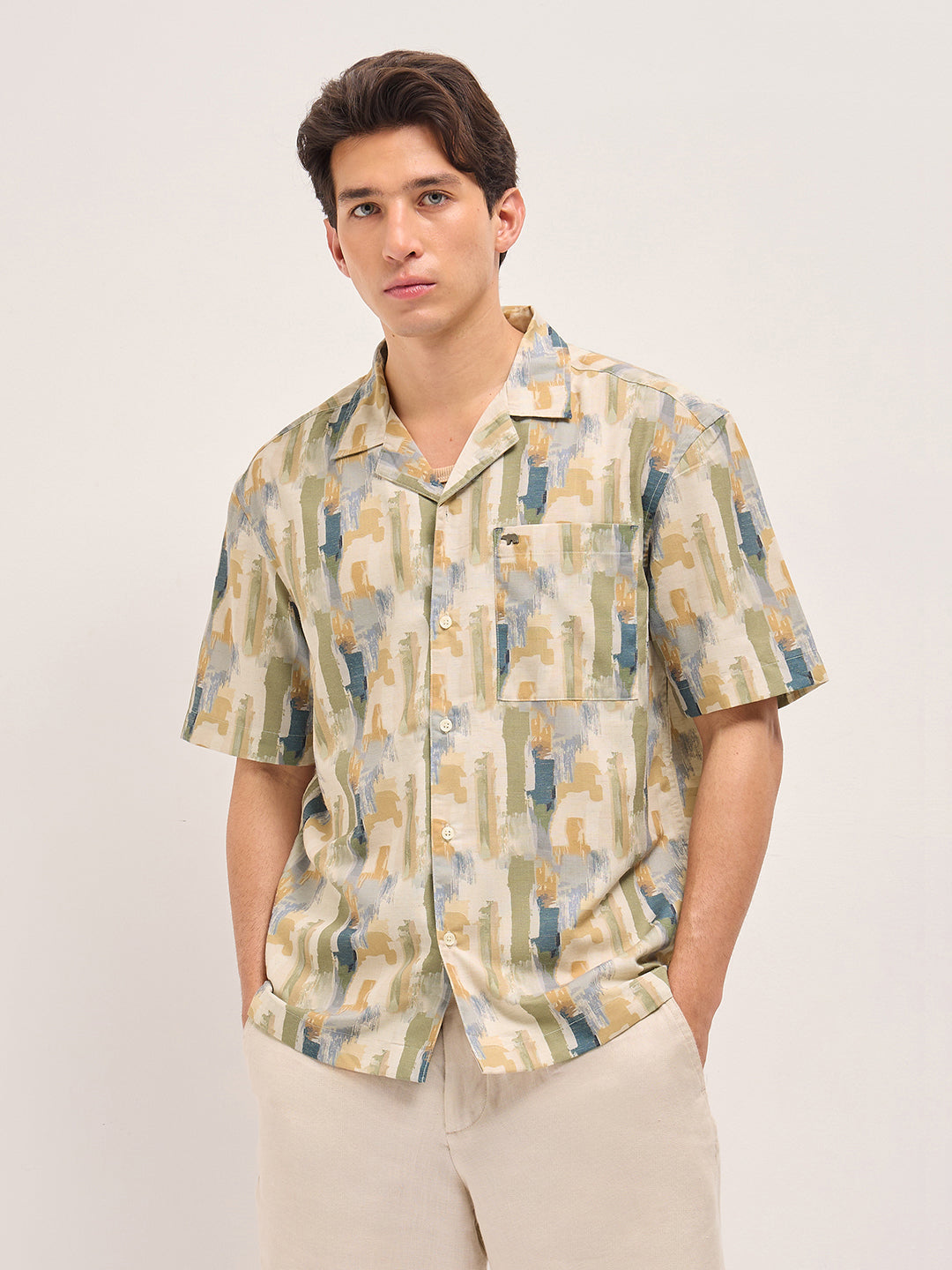 Men Multicolor Abstract Brushstroke Print Oversized Fit Half Sleeve Shirt