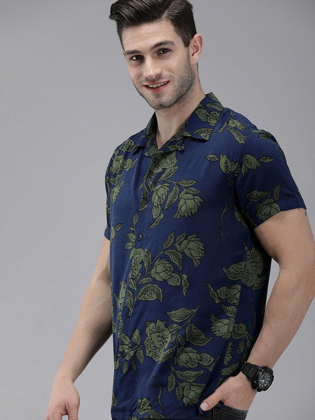 Men Blue Printed Hawaii Shirt
