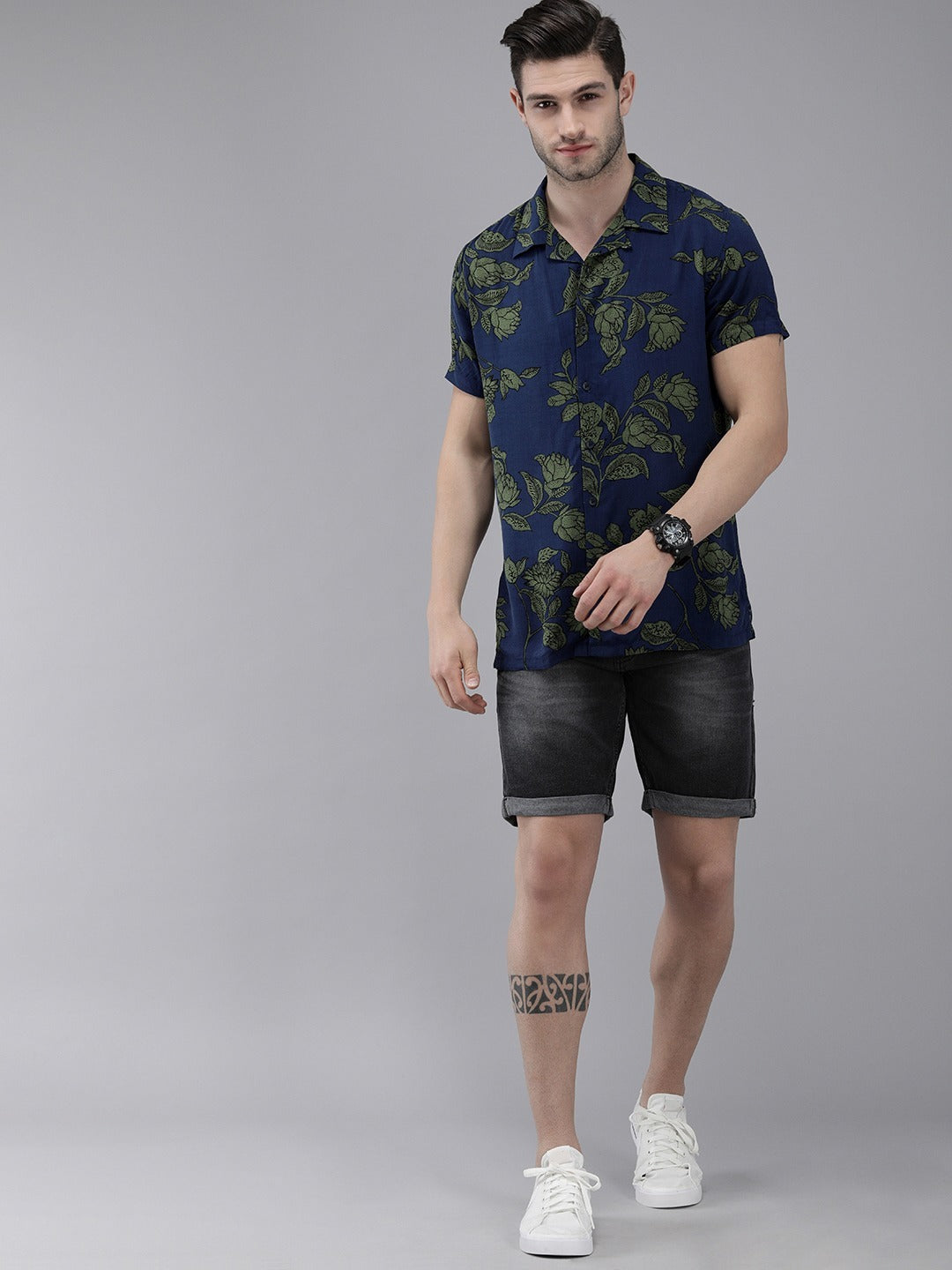 Men Blue Printed Hawaii Shirt