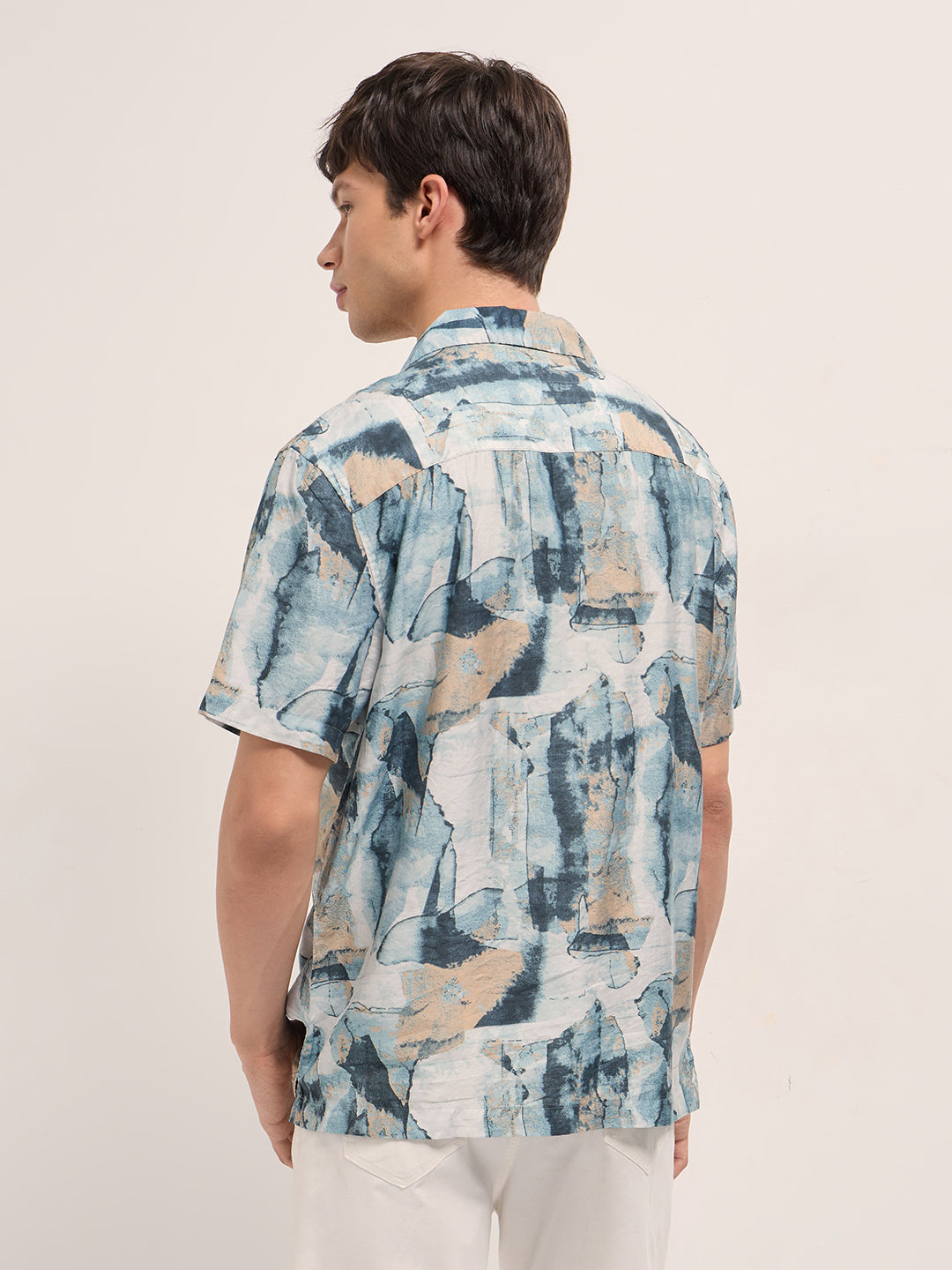 Men Multicolor Abstract Digital Print Relaxed Fit Cuban Collar Shirt
