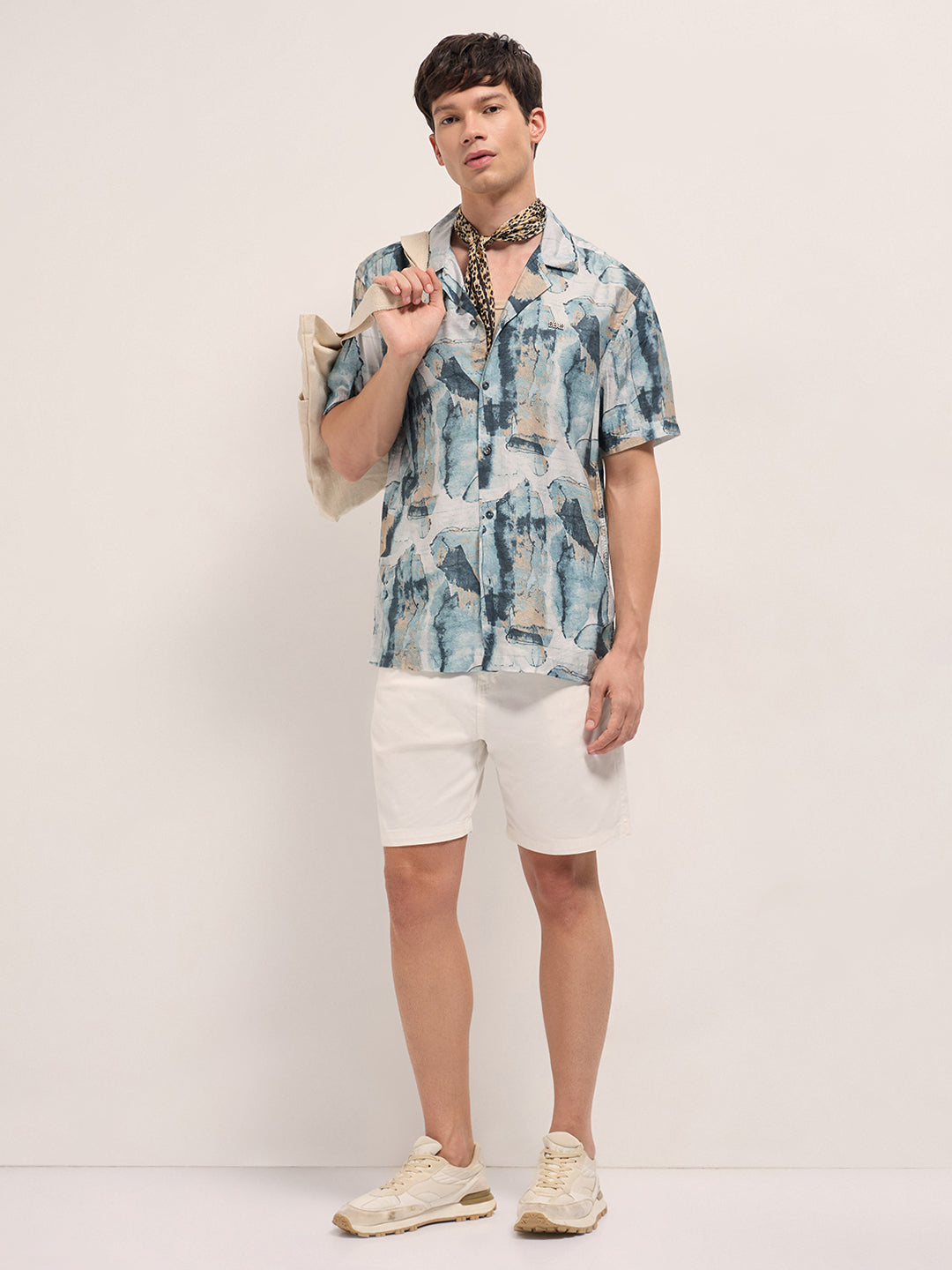 Men Multicolor Abstract Digital Print Relaxed Fit Cuban Collar Shirt