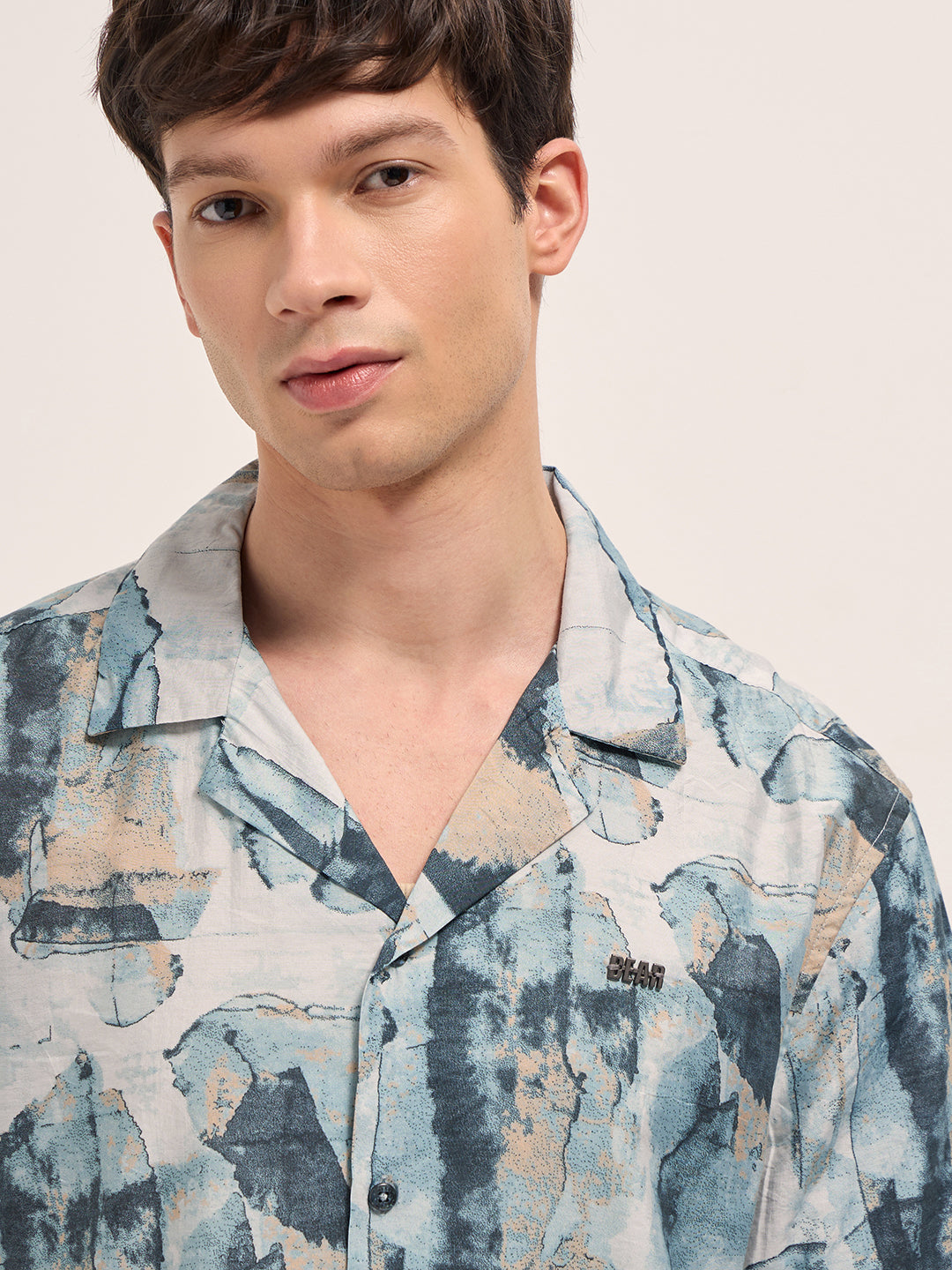 Men Multicolor Abstract Digital Print Relaxed Fit Cuban Collar Shirt