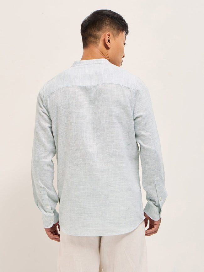 Men Light Green Solid Slim Fit Casual Shirt