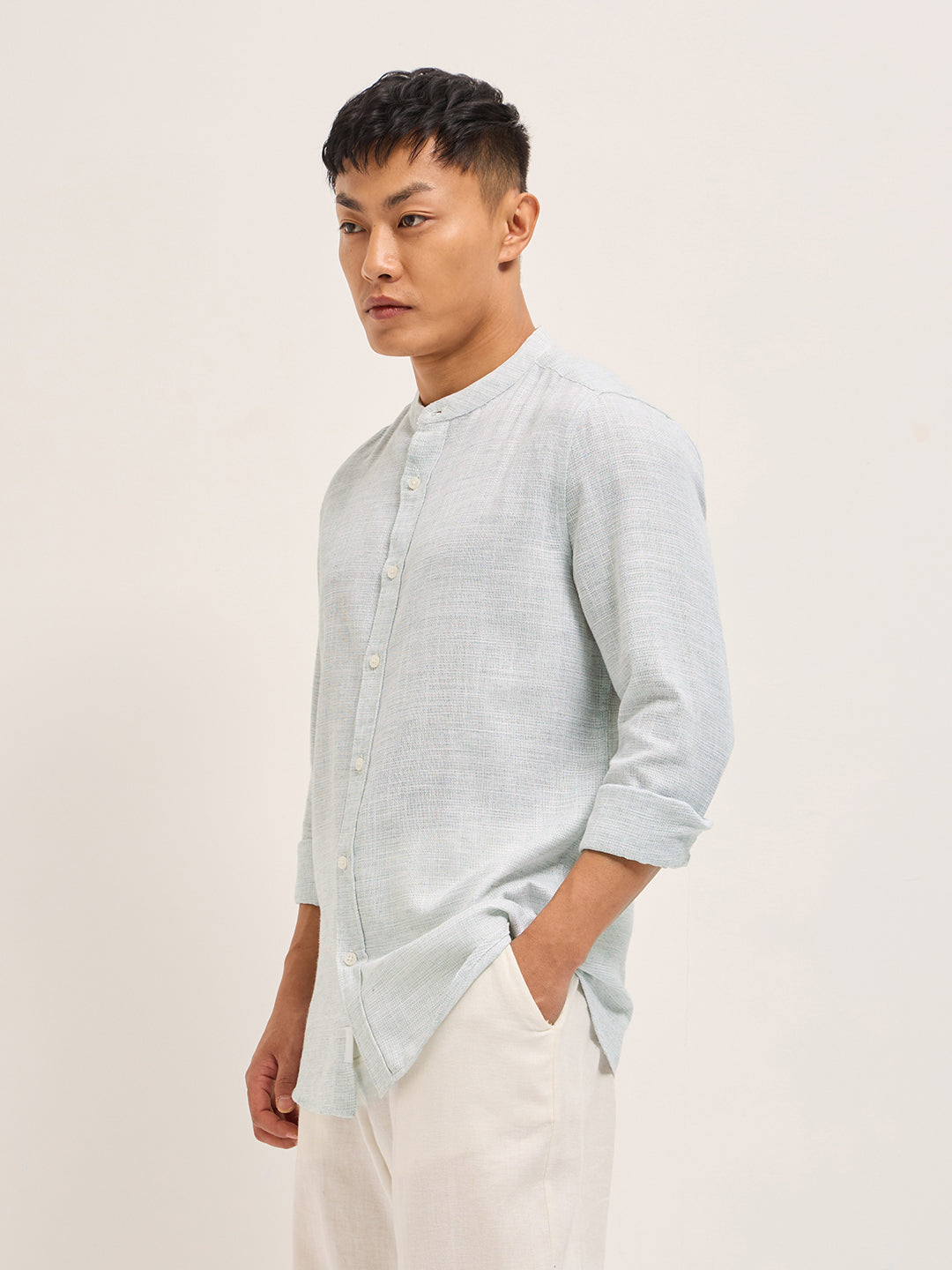 Men Light Green Solid Slim Fit Casual Shirt