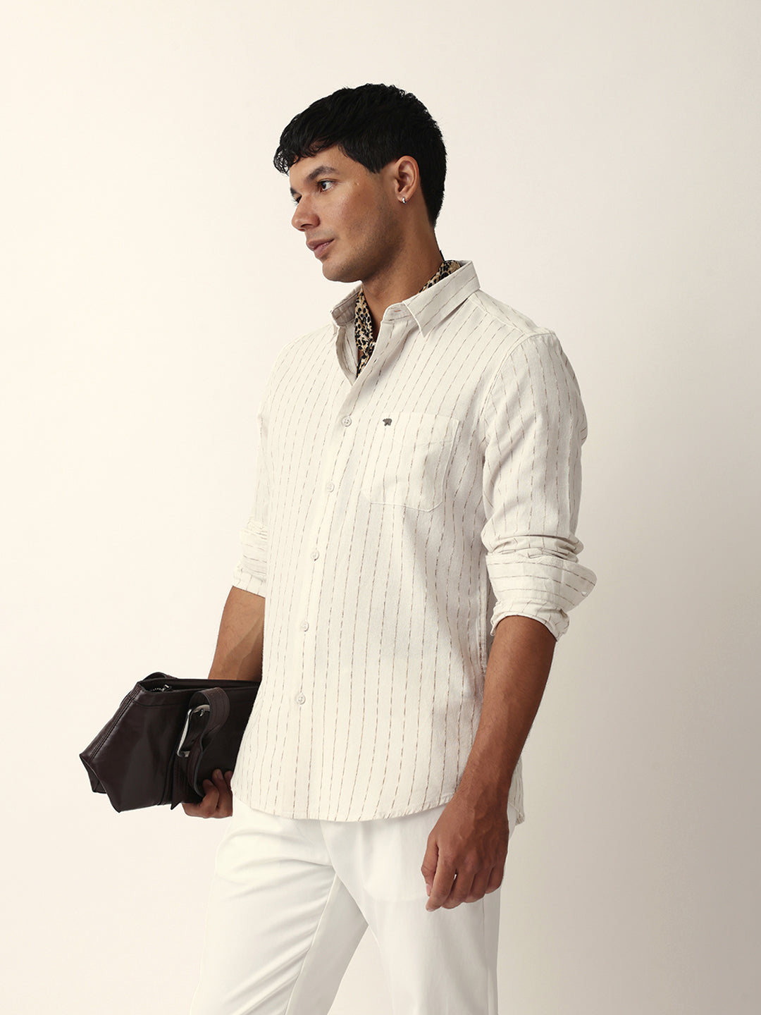 Men Cream Casual Shirt