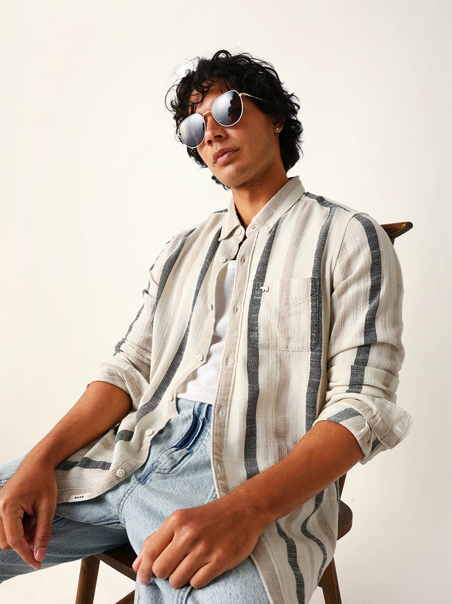 Men Cream Casual Shirt