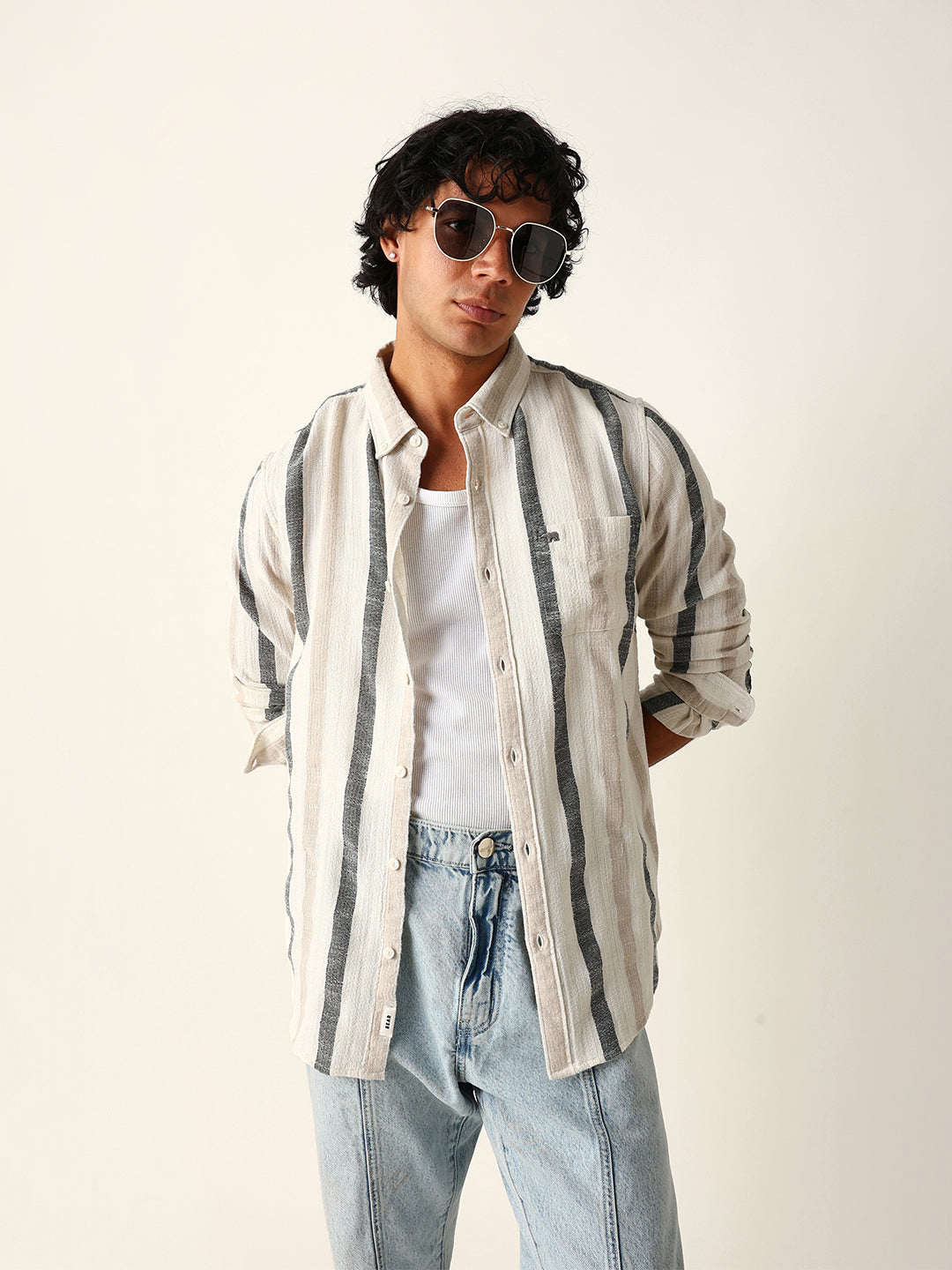 Men Cream Casual Shirt