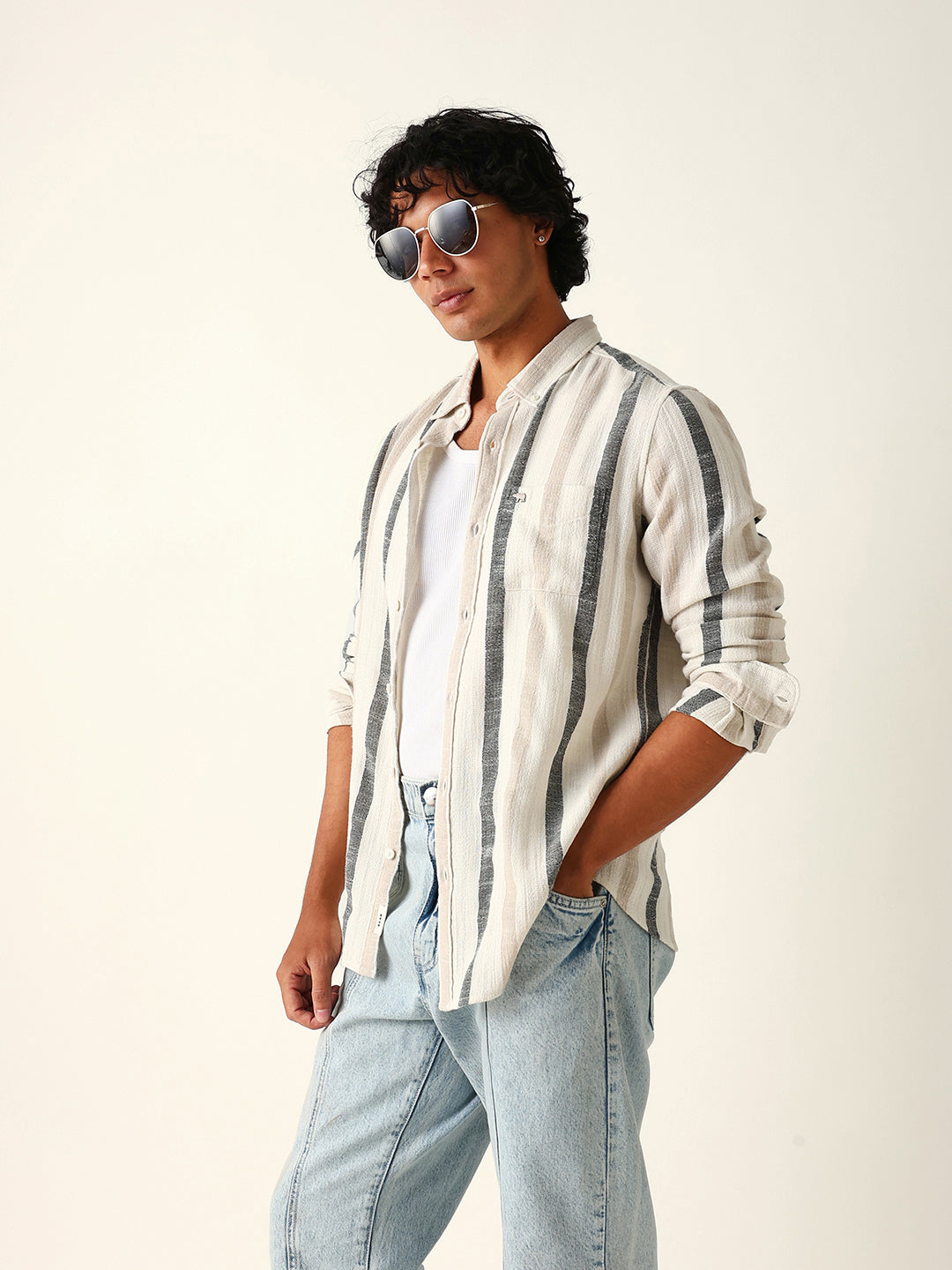 Men Cream Casual Shirt