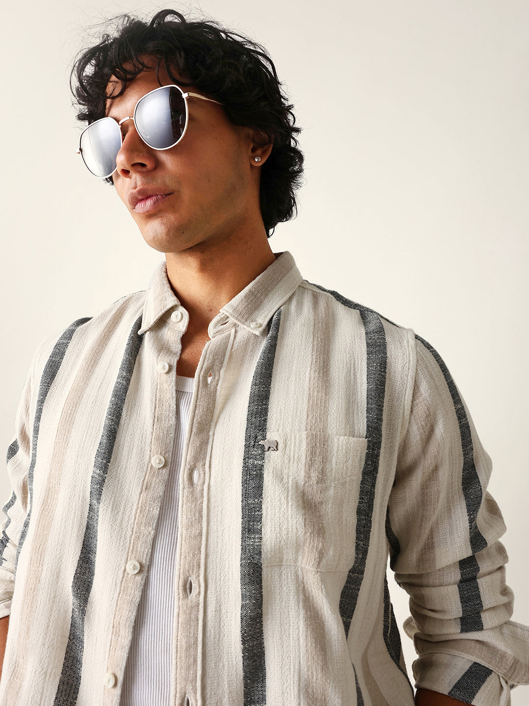 Men Cream Casual Shirt