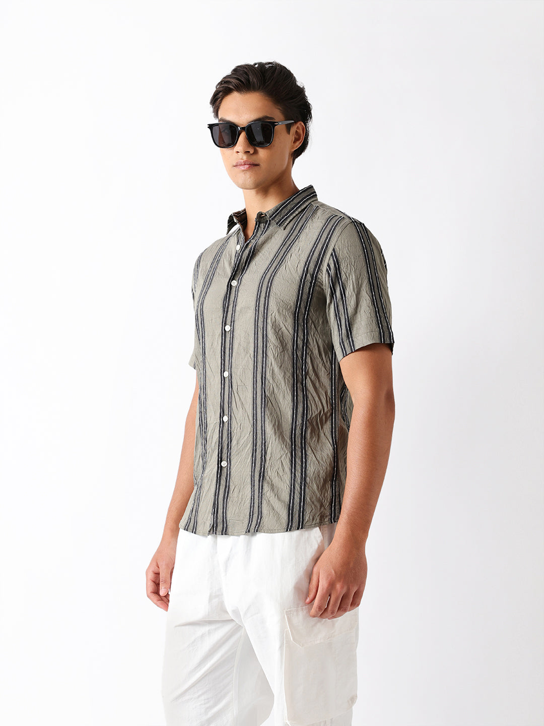 Men Green Viscose Rayon Striped Shirt