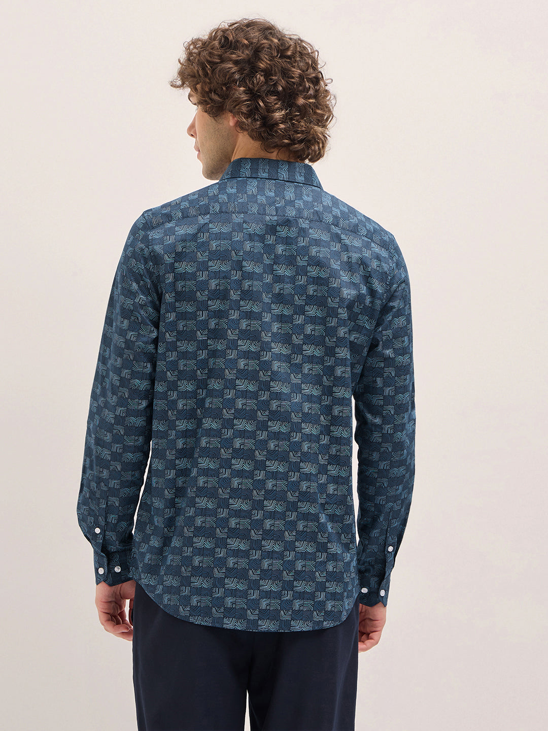 Men Blue Geometric Printed Tailored Fit Formal Shirt