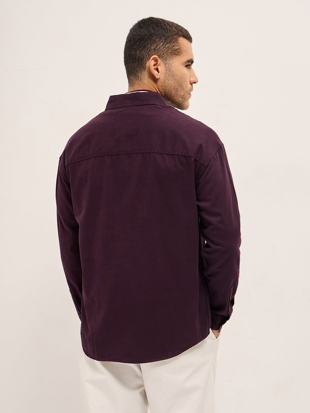 Men Shirt Maroon Solid Relax Fit Overshirt