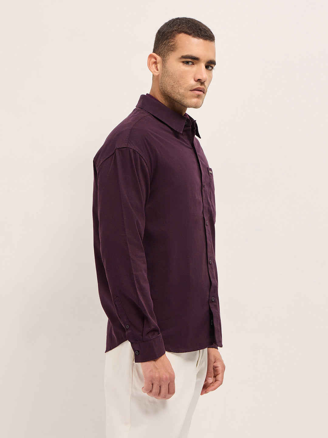 Men Shirt Maroon Solid Relax Fit Overshirt