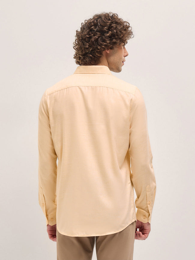 Men Shirt Beige Solid Tailored Fit Formal Shirt