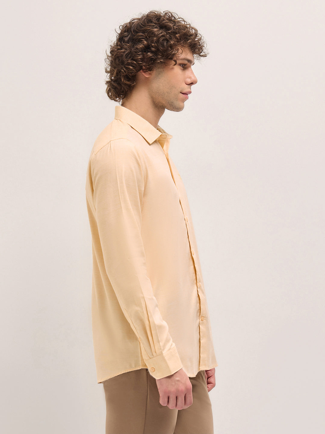 Men Shirt Beige Solid Tailored Fit Formal Shirt