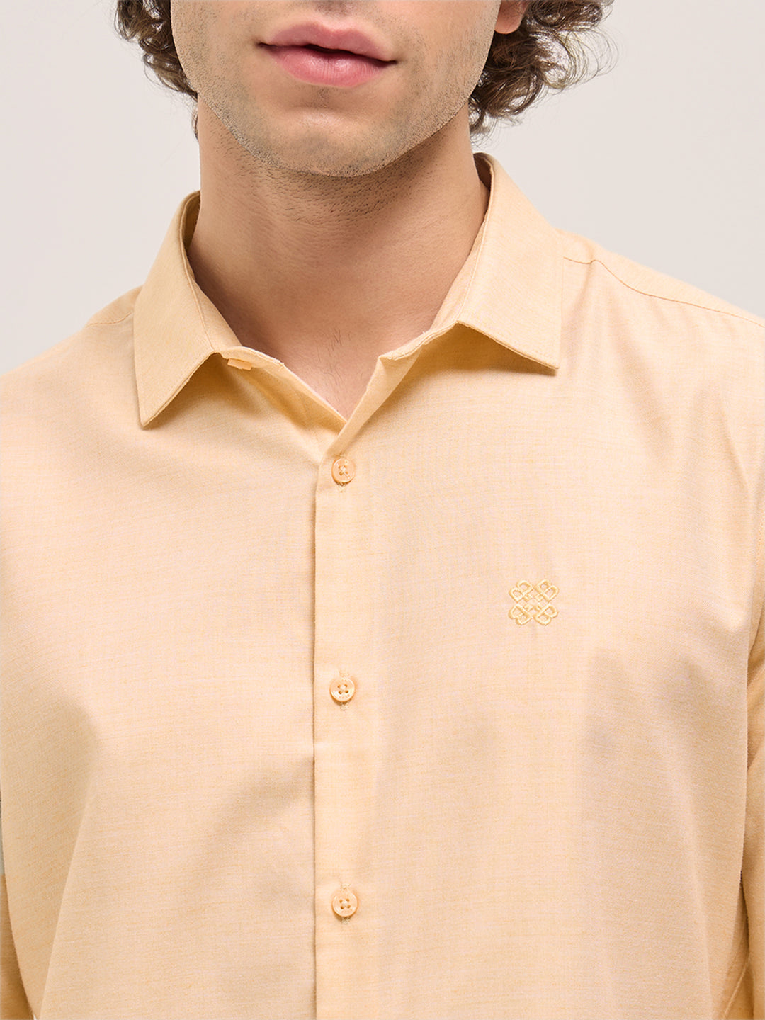 Men Shirt Beige Solid Tailored Fit Formal Shirt