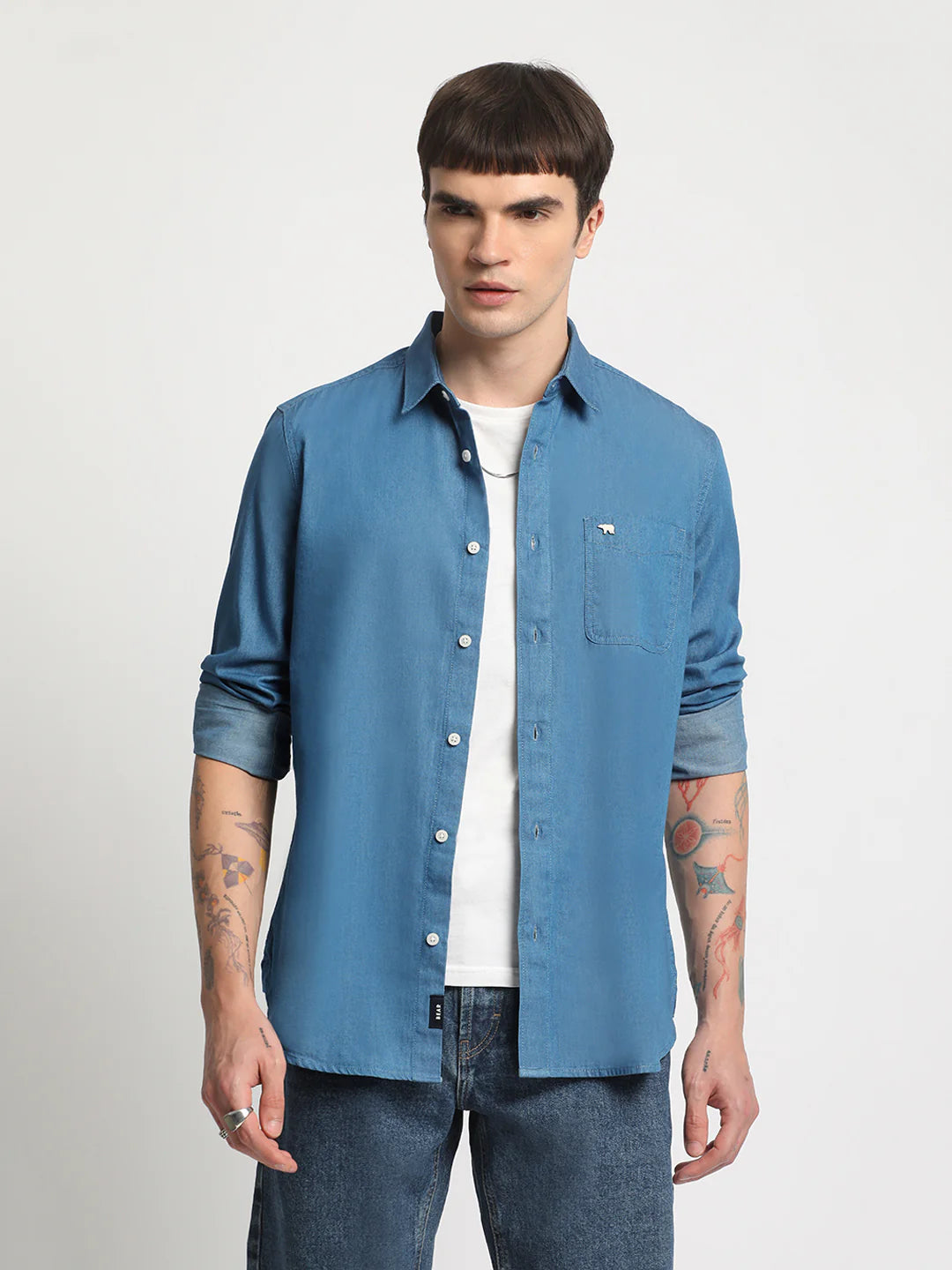 Men Blue Solid Casual Shirt