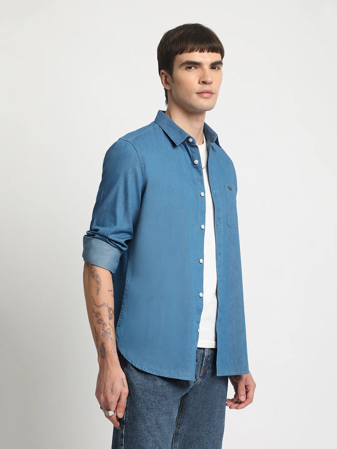 Men Blue Solid Casual Shirt