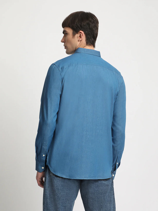 Men Blue Solid Casual Shirt